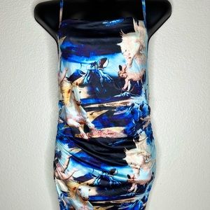 Oil Painting Ruched Mini Cami Dress